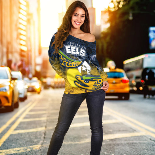 (Custom Personalised) Eels Rugby NAIDOC Week Women's Off Shoulder Sweater Aboriginal Power Style LT16 - Vibe Hoodie