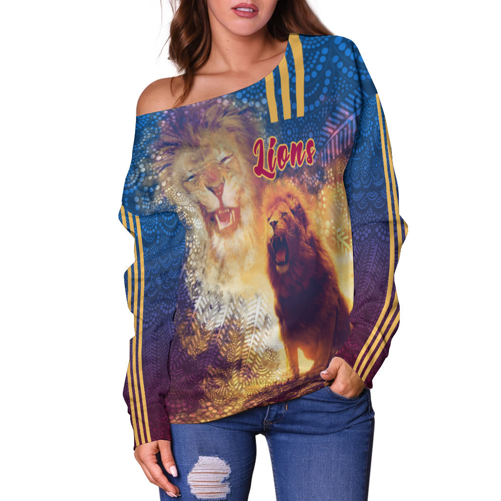 (Custom Personalised) Brisbane Women's Off Shoulder Sweater Lions 3D Sport Style LT16 - Vibe Hoodie