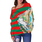 (Custom Personalised) Rabbitohs Women's Off Shoulder Sweater Aboriginal Sport Style LT16 - Vibe Hoodie