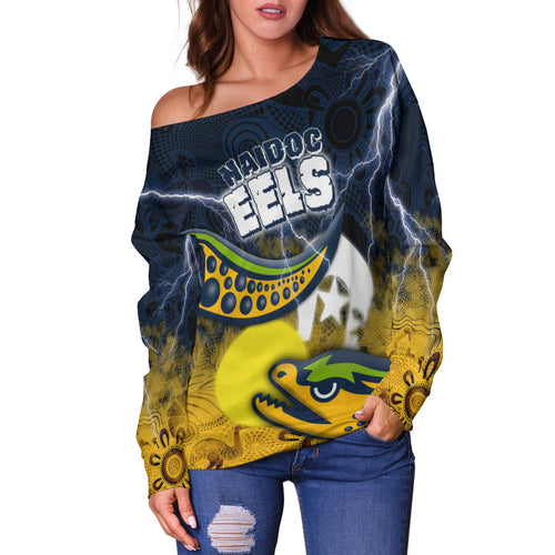 (Custom Personalised) Eels Rugby NAIDOC Week Women's Off Shoulder Sweater Aboriginal Power Style LT16 - Vibe Hoodie