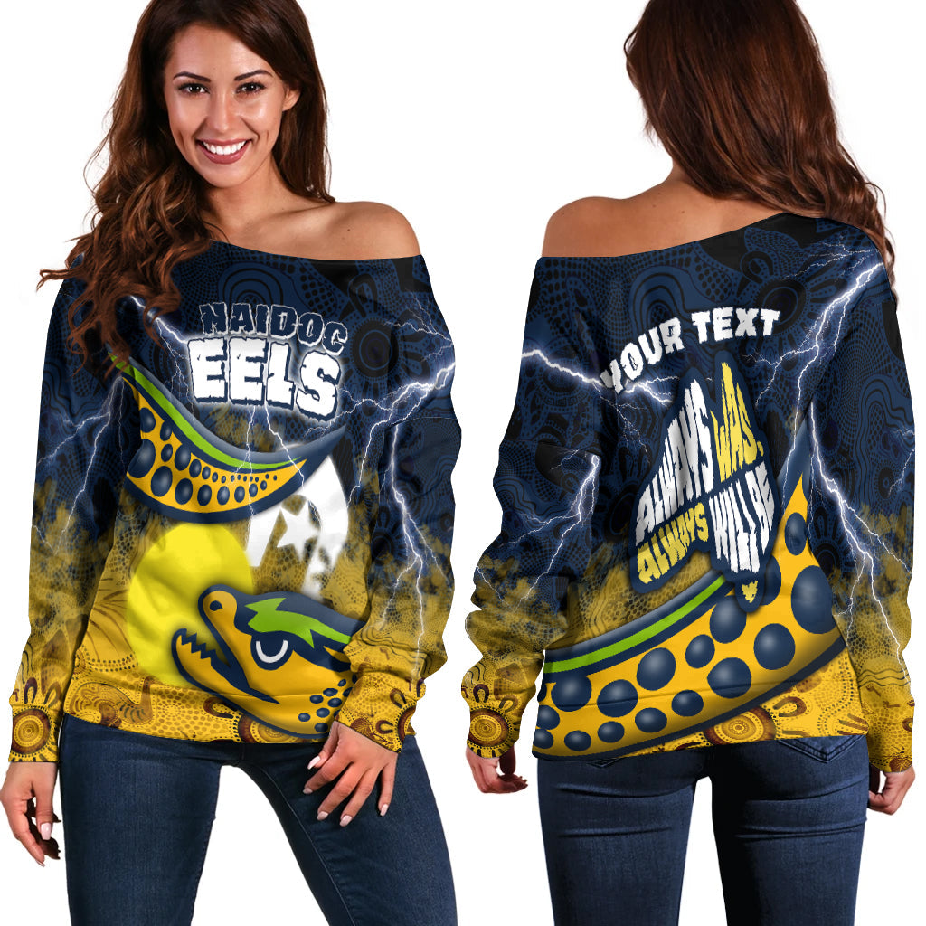 (Custom Personalised) Eels Rugby NAIDOC Week Women's Off Shoulder Sweater Aboriginal Power Style LT16 - Vibe Hoodie