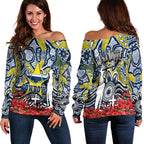Cowboys Off Shoulder Sweater Anzac Day Poppy Flowers With Aboriginal