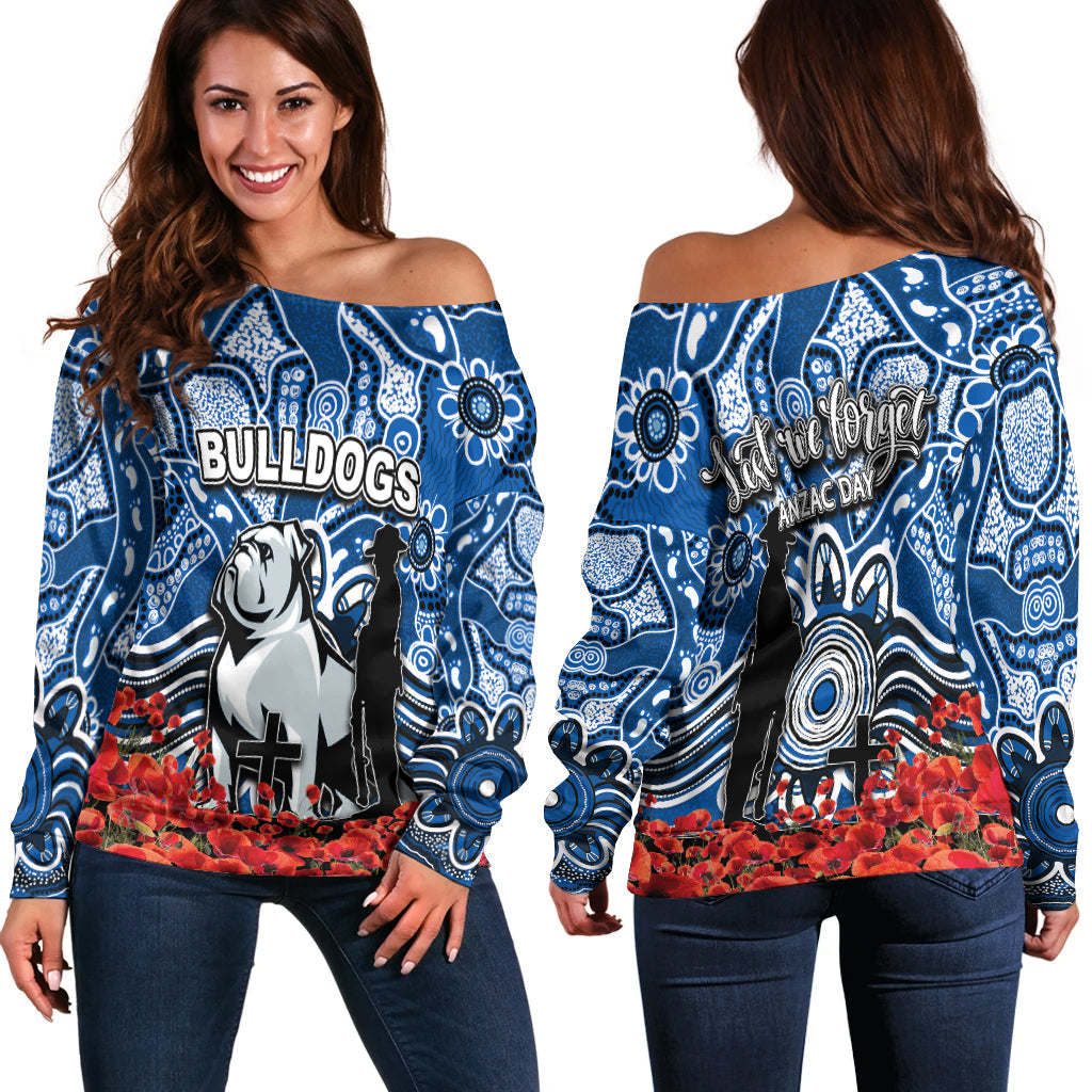 Canterbury-Bankstown Bulldogs Off Shoulder Sweater Anzac Day Poppy Flowers With Aboriginal