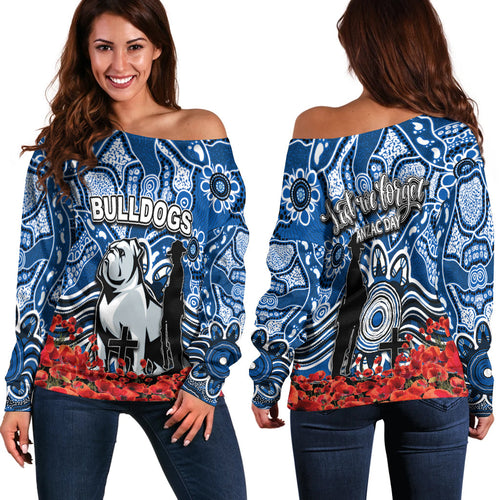 Canterbury-Bankstown Bulldogs Off Shoulder Sweater Anzac Day Poppy Flowers With Aboriginal