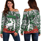 Rabbitohs Off Shoulder Sweater Anzac Day Poppy Flowers With Aboriginal