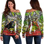 Panthers Off Shoulder Sweater Anzac Day Poppy Flowers With Aboriginal