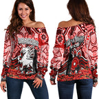 St. George Dragons Off Shoulder Sweater Anzac Day Poppy Flowers With Aboriginal