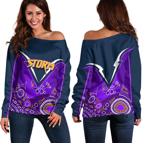 Melbourne Storm Women Off Shoulder Sweater Aboriginal LT6 - Vibe Hoodie