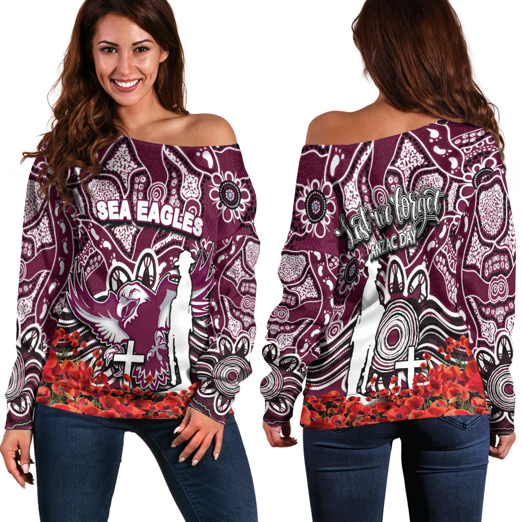 Sea Eagles Off Shoulder Sweater Anzac Day Poppy Flowers With Aboriginal