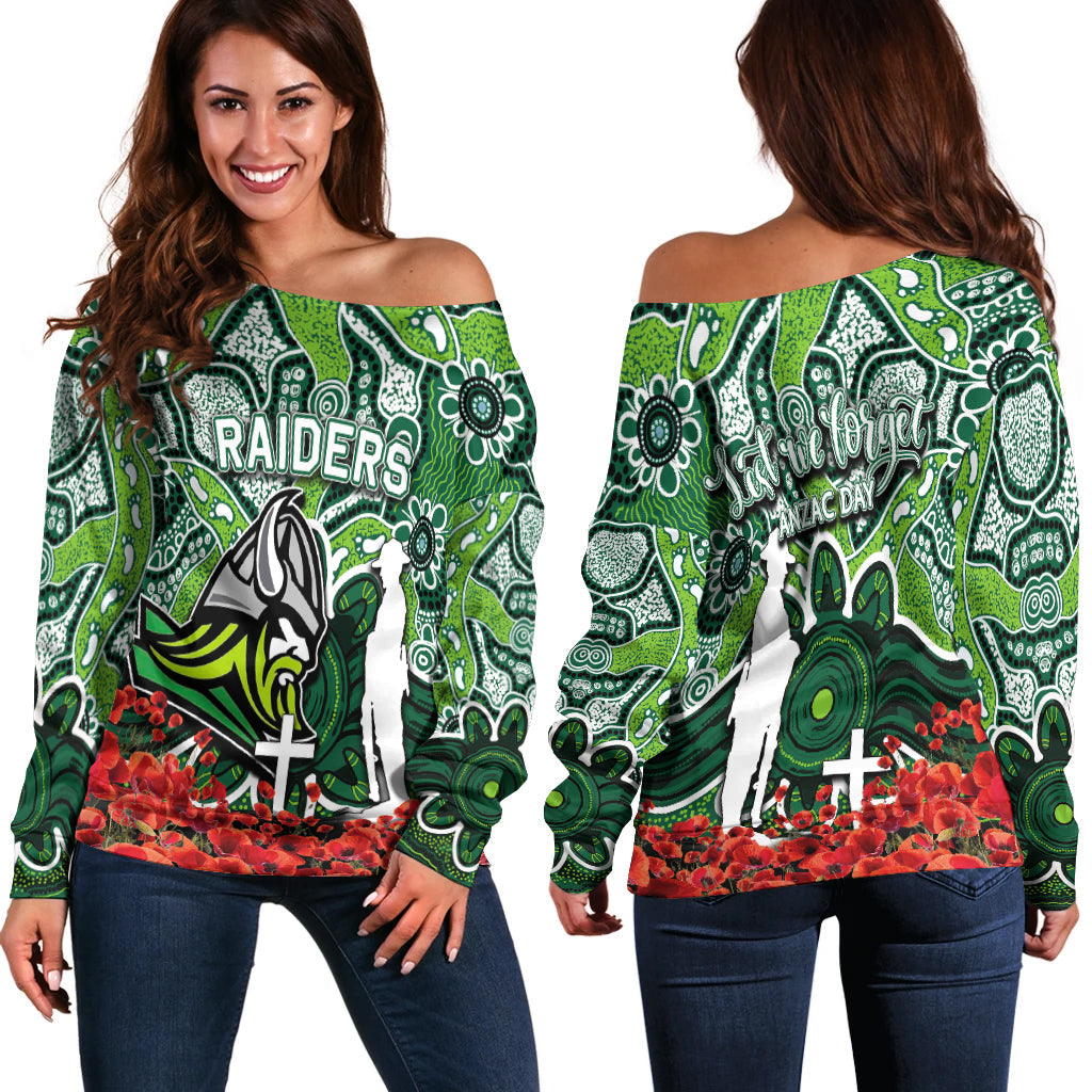 Raiders Off Shoulder Sweater Anzac Day Poppy Flowers With Aboriginal