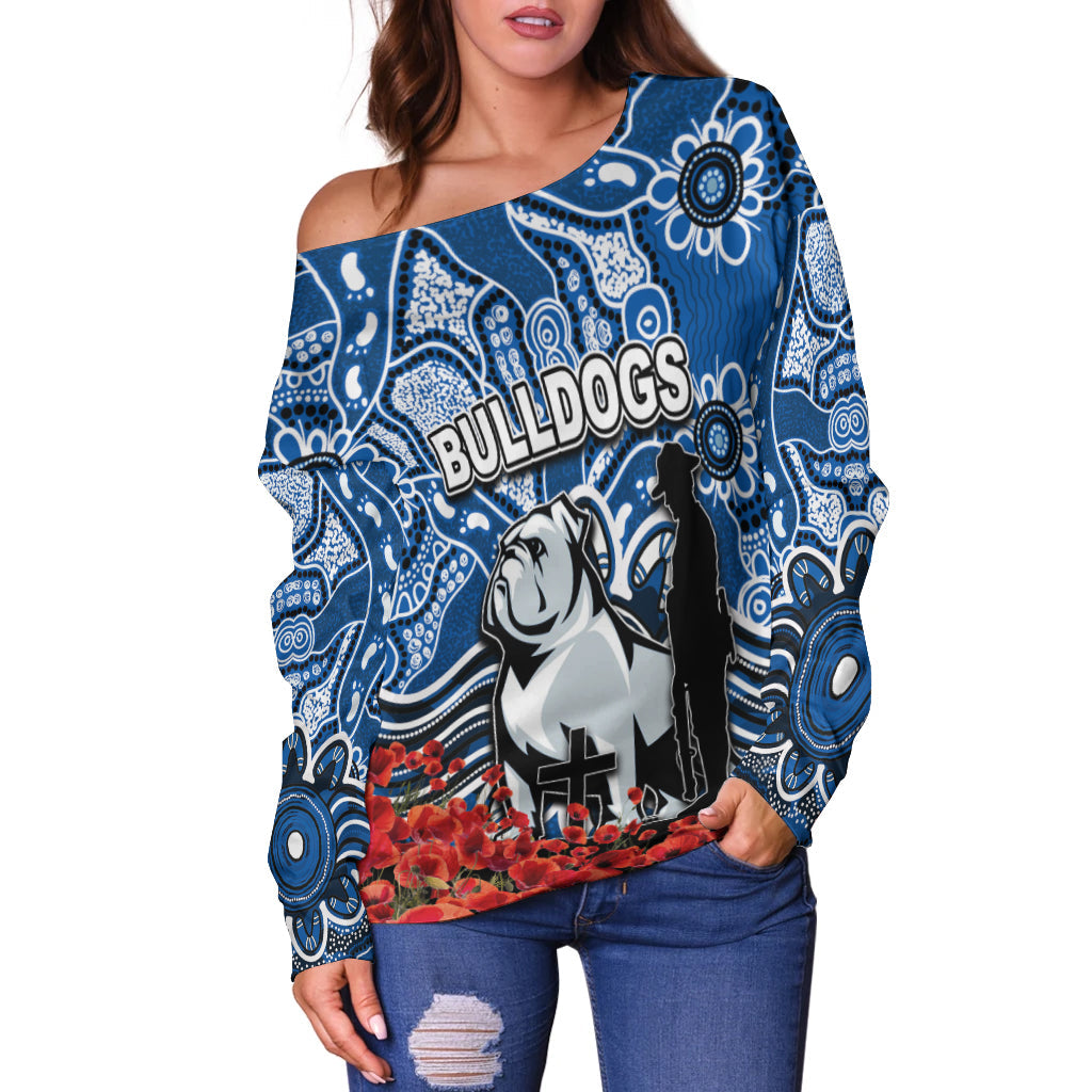 Canterbury-Bankstown Bulldogs Off Shoulder Sweater Anzac Day Poppy Flowers With Aboriginal