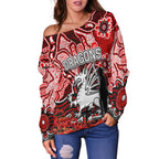 St. George Dragons Off Shoulder Sweater Anzac Day Poppy Flowers With Aboriginal