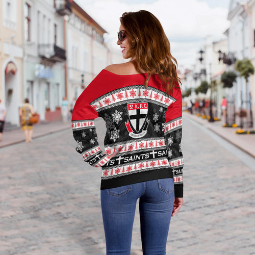 Saints Football Women Off Shoulder Sweater Christmas 2021 Style