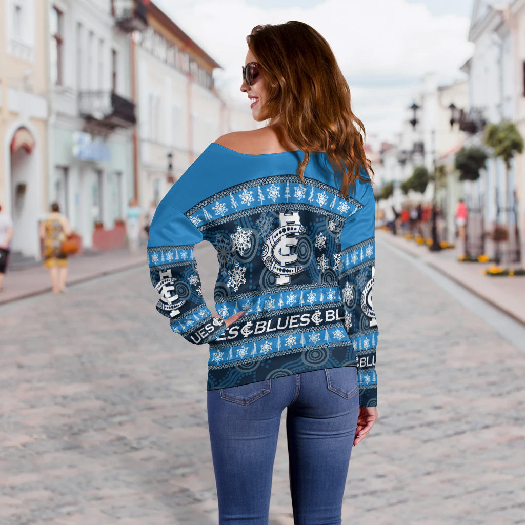 Carlton Blues Women Off Shoulder Sweater Christmas 2021 Style
