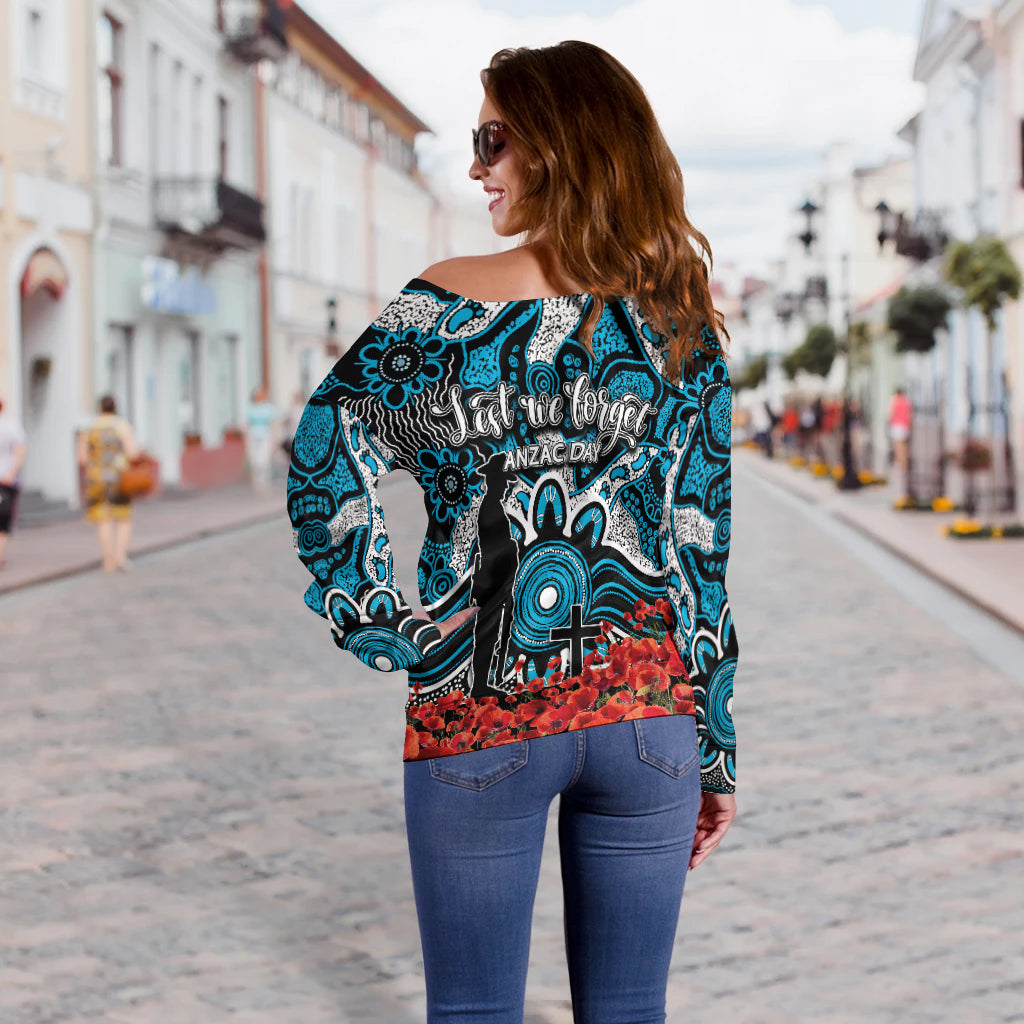Sharks Off Shoulder Sweater Anzac Day Poppy Flowers With Aboriginal