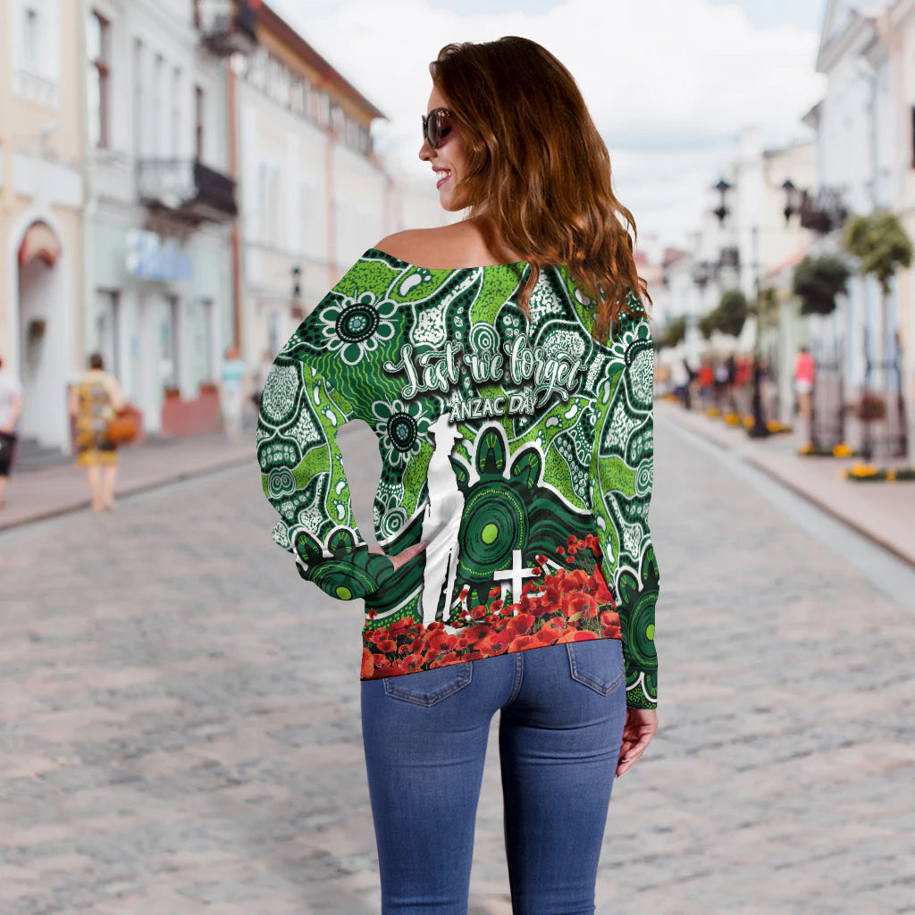 Raiders Off Shoulder Sweater Anzac Day Poppy Flowers With Aboriginal