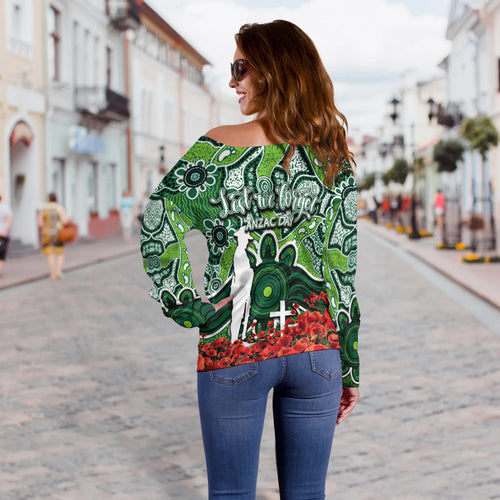 Raiders Off Shoulder Sweater Anzac Day Poppy Flowers With Aboriginal