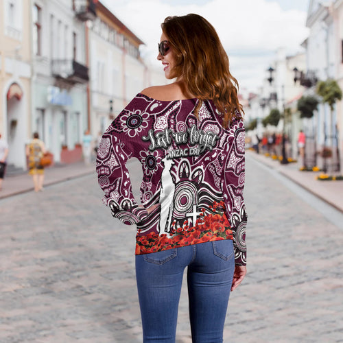 Sea Eagles Off Shoulder Sweater Anzac Day Poppy Flowers With Aboriginal