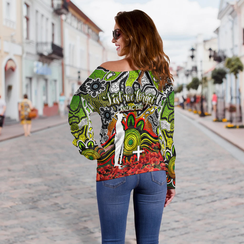 Panthers Off Shoulder Sweater Anzac Day Poppy Flowers With Aboriginal