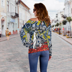 Cowboys Off Shoulder Sweater Anzac Day Poppy Flowers With Aboriginal