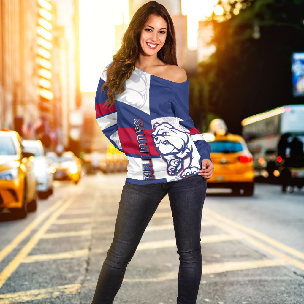 Western Bulldogs Off Shoulder Sweater Half Blue-White Style