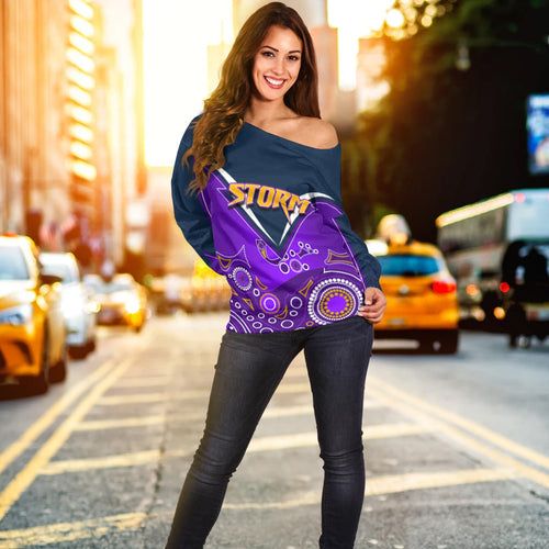 Melbourne Storm Women Off Shoulder Sweater Aboriginal LT6 - Vibe Hoodie