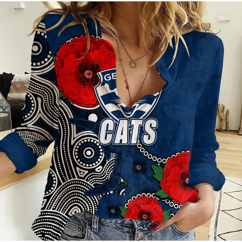 custom-personalised-anzac-day-afl-cats-army-mix-aboriginal-women-casual-shirt