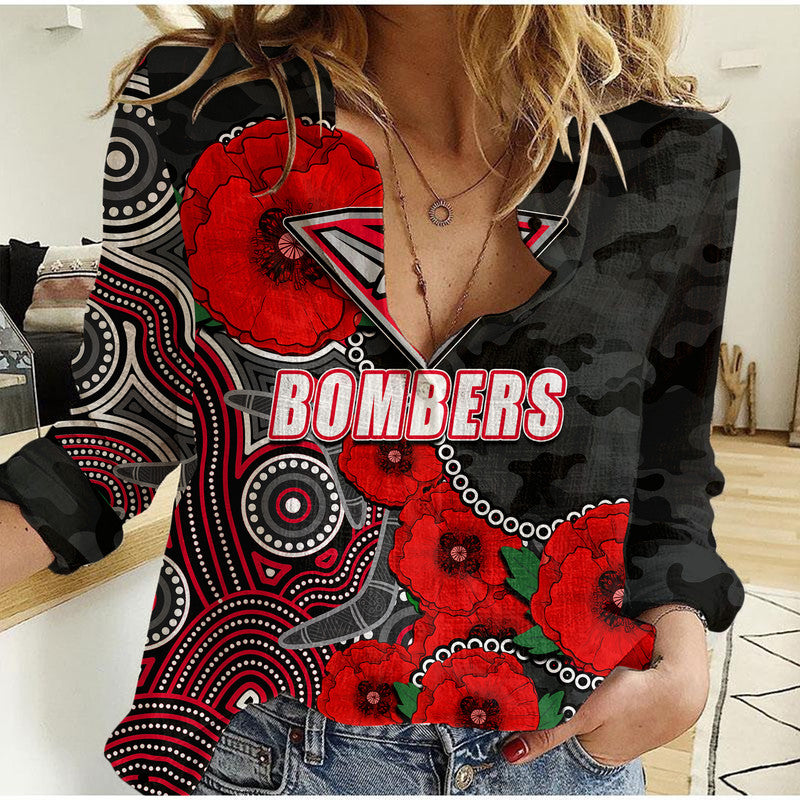 custom-personalised-anzac-day-afl-bombers-army-mix-aboriginal-women-casual-shirt