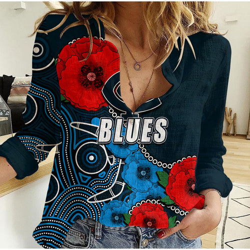custom-personalised-anzac-day-afl-blues-army-mix-aboriginal-women-casual-shirt