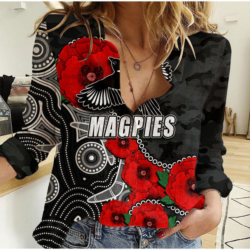 custom-personalised-anzac-day-afl-magpies-army-mix-aboriginal-women-casual-shirt