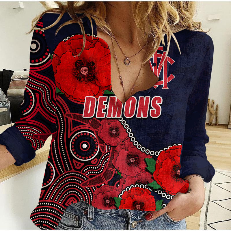 custom-personalised-anzac-day-afl-demons-army-mix-aboriginal-women-casual-shirt
