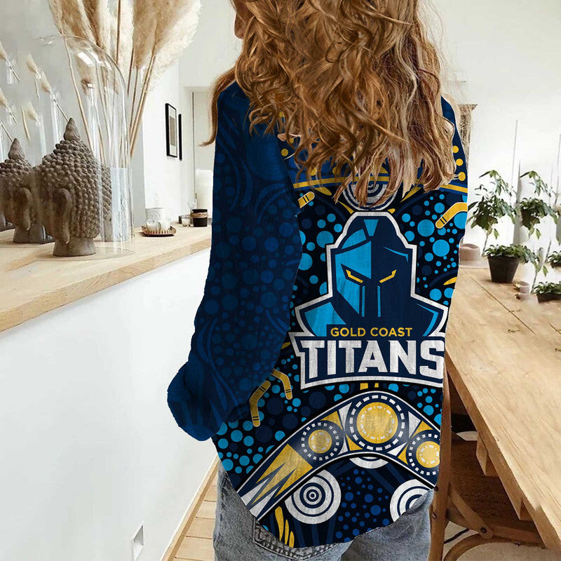 titans-rugby-women-casual-shirt-boomerang-indigenous-dots