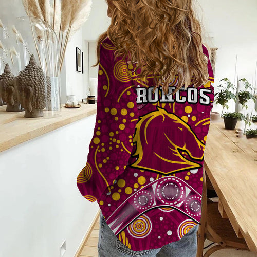 broncos-rugby-women-casual-shirt-boomerang-indigenous-dots