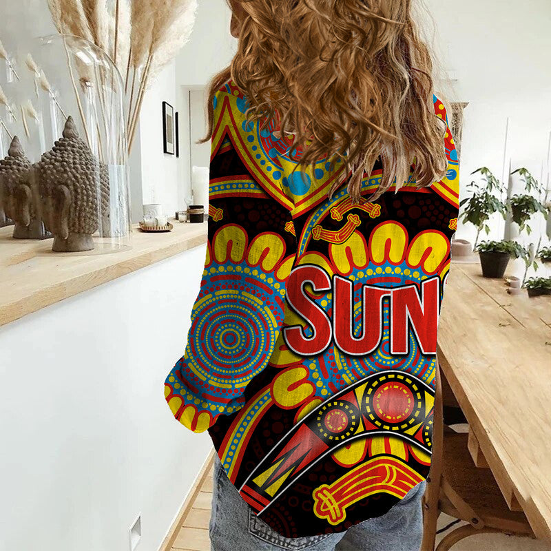 suns-football-women-casual-shirt-boomerang-indigenous-dots