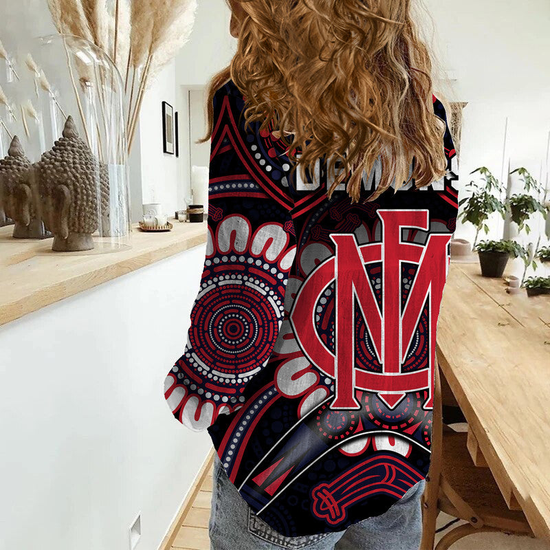 demons-football-women-casual-shirt-boomerang-indigenous-dots