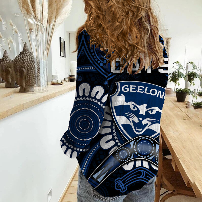 cats-football-women-casual-shirt-boomerang-indigenous-dots