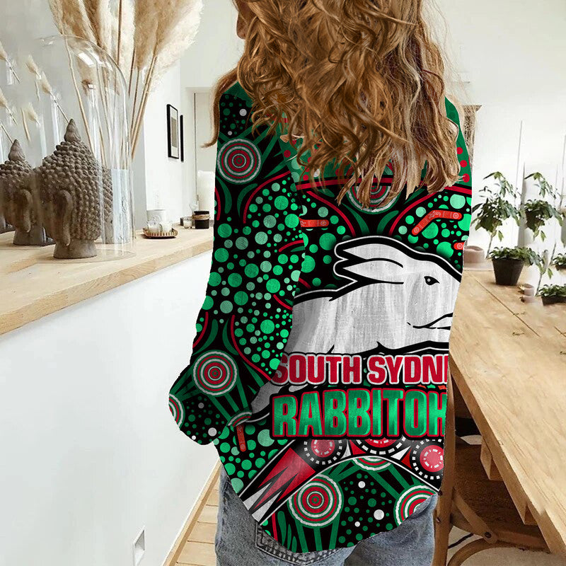 south-sydney-indigenous-rabbitohs-dot-art-style-women-casual-shirt