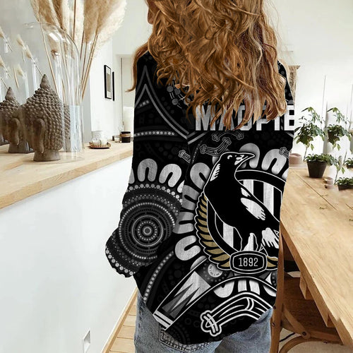 magpies-football-women-casual-shirt-boomerang-indigenous-dots