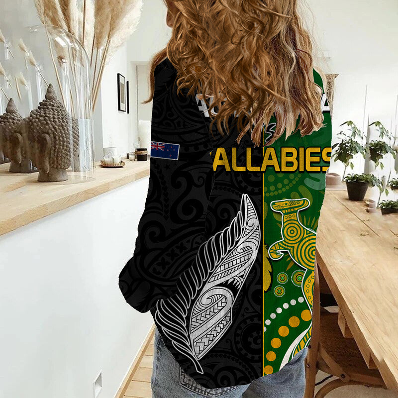 aotearoa-rugby-all-black-combine-australia-wallabies-women-casual-shirt-aboriginal-kangaroo-and-maori-fern