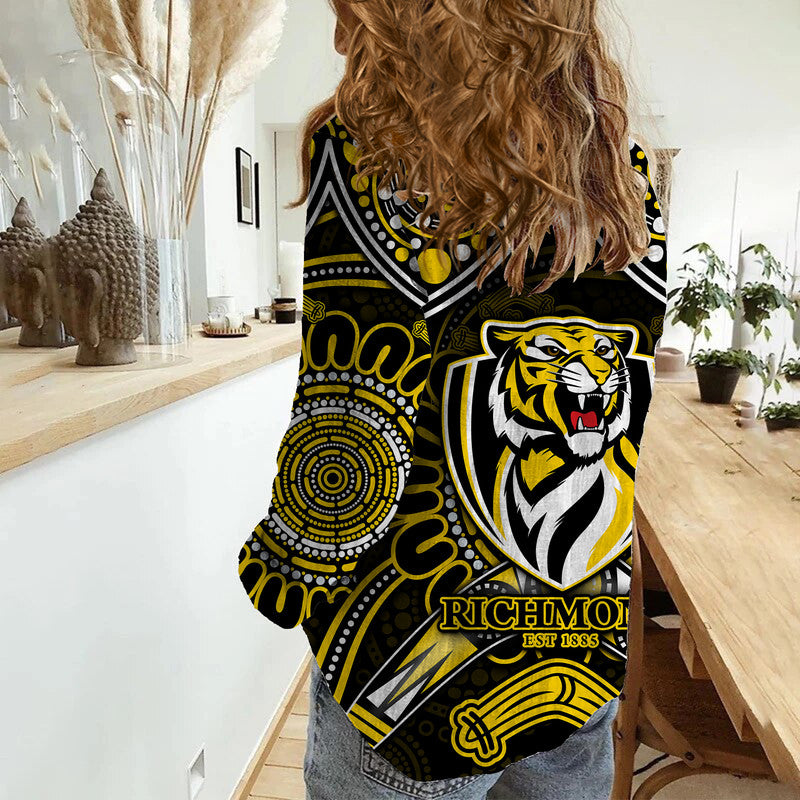 richmond-tigers-football-women-casual-shirt-boomerang-indigenous-dots