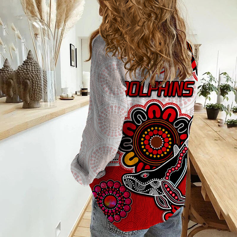 dolphins-rugby-women-casual-shirt-indigenous-circles-and-waves-white