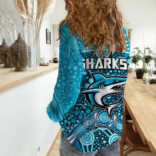 sharks-rugby-women-casual-shirt-boomerang-indigenous-dots