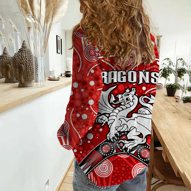 dragons-rugby-women-casual-shirt-boomerang-indigenous-dots