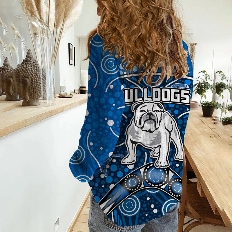 bulldogs-rugby-women-casual-shirt-boomerang-indigenous-dots