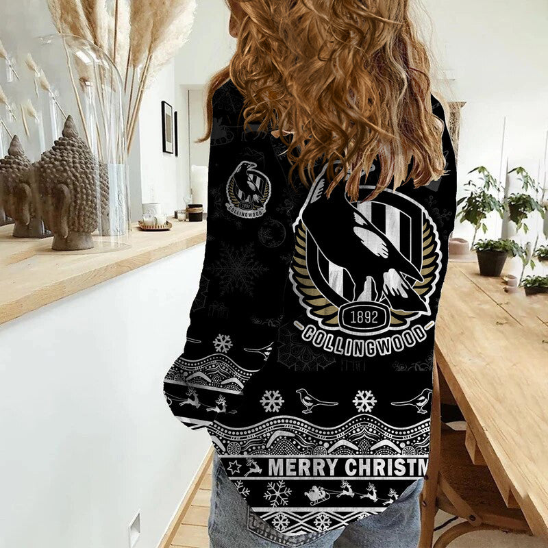 collingwood-pies-unique-winter-season-women-casual-shirt-magpies-merry-christmas