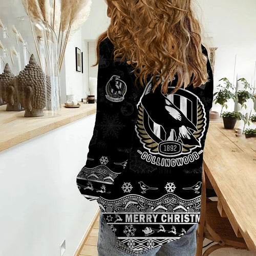 collingwood-pies-unique-winter-season-women-casual-shirt-magpies-merry-christmas