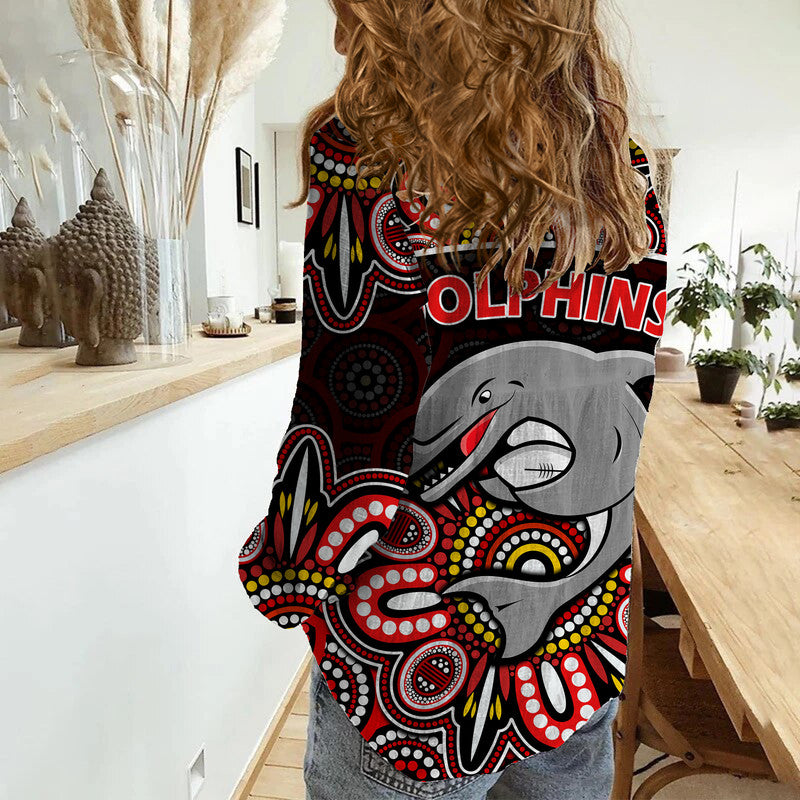 dolphins-rugby-women-casual-shirt-aboriginal-dot-painting