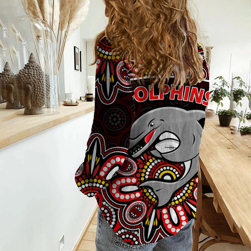 dolphins-rugby-women-casual-shirt-aboriginal-dot-painting