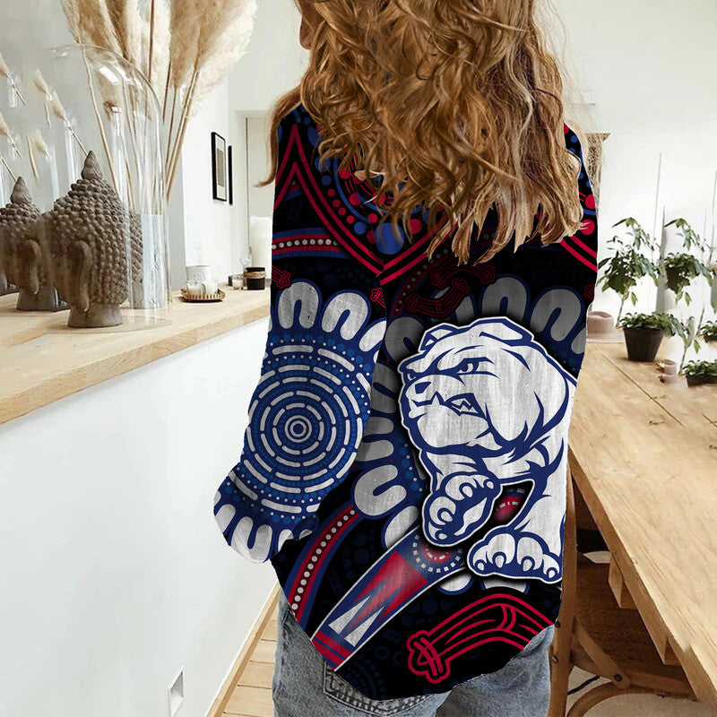 western-bulldogs-football-women-casual-shirt-boomerang-indigenous-dots