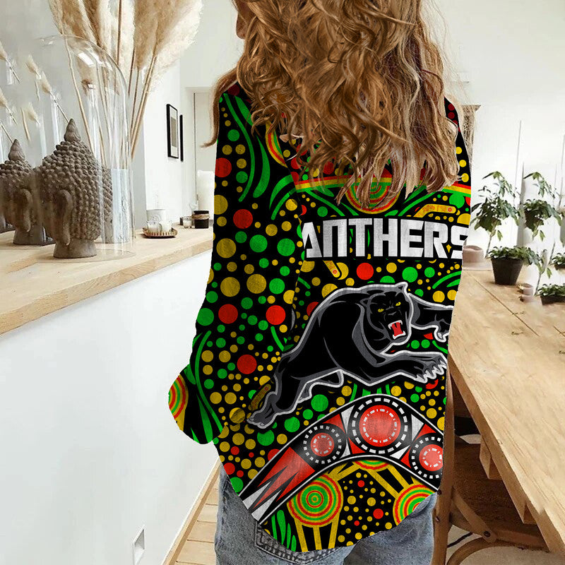panthers-rugby-women-casual-shirt-boomerang-indigenous-dots